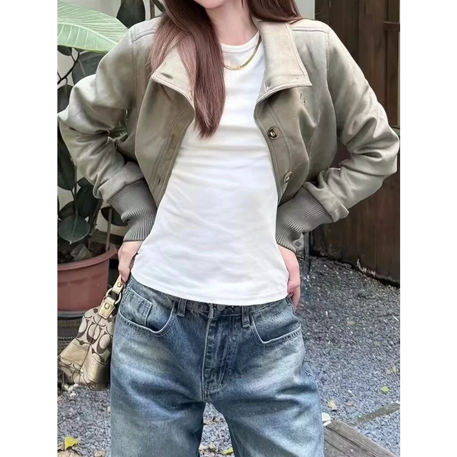 Button Up Stand-Up Collar Jacket Apparel and Accessories