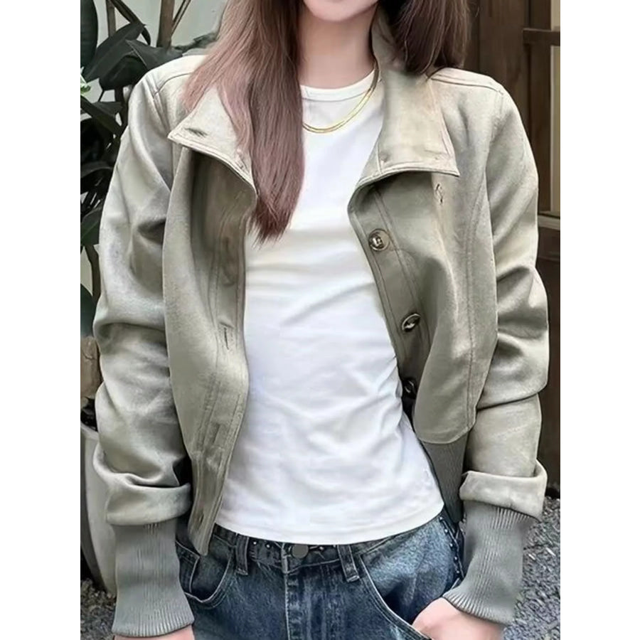 Button Up Stand-Up Collar Jacket Apparel and Accessories
