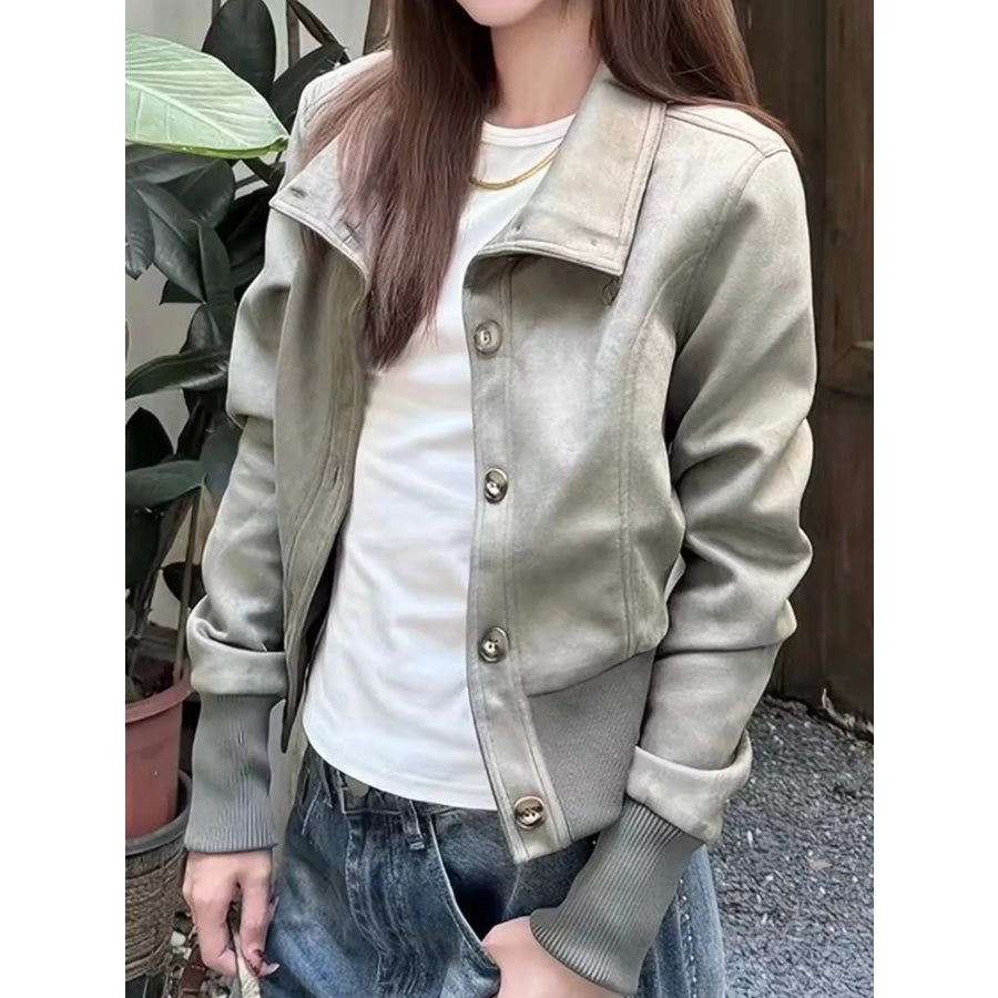 Button Up Stand-Up Collar Jacket Apparel and Accessories