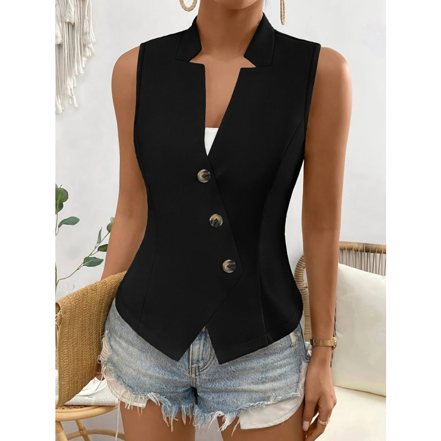 Button Up Surplice Vest Black / S Apparel and Accessories