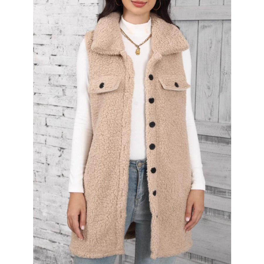 Button Up Teddy Vest Coat Tan / S Apparel and Accessories