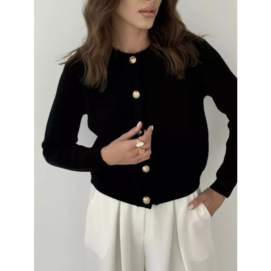 Button Up Texture Knit Cardigan Apparel and Accessories