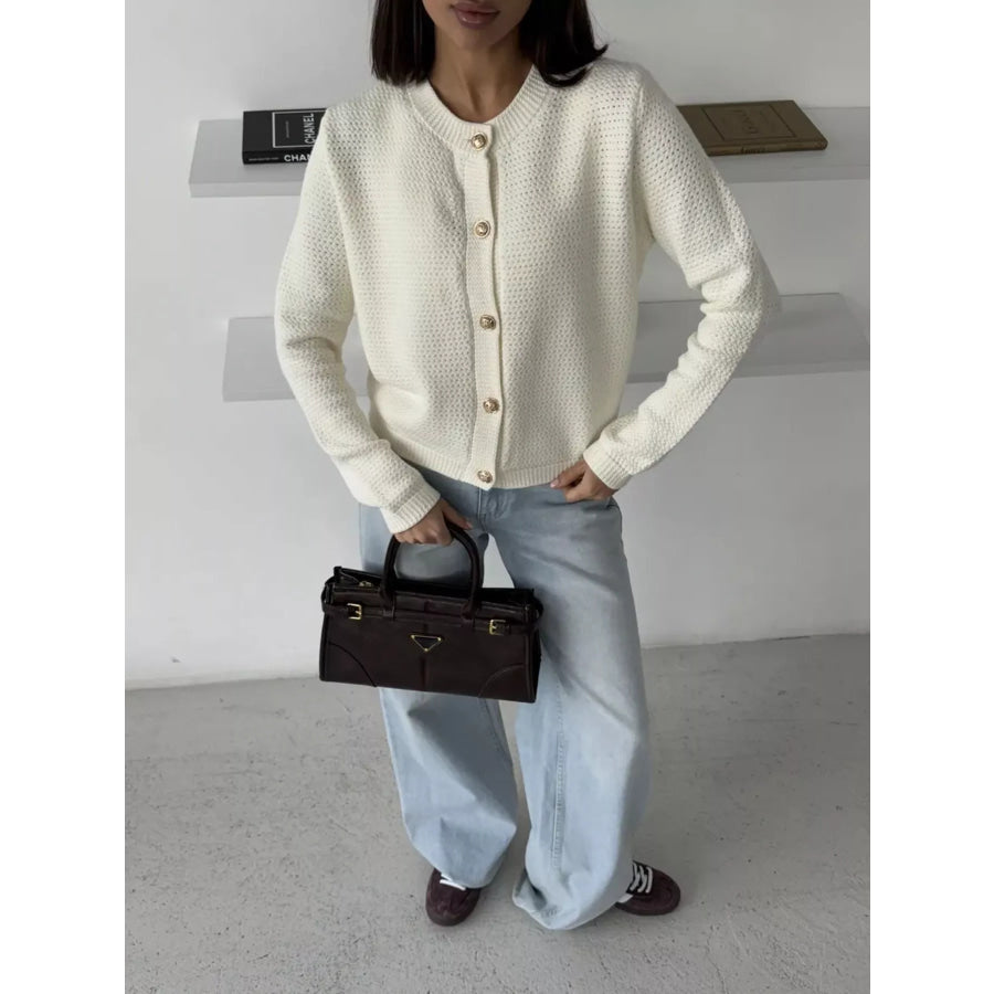 Button Up Texture Knit Cardigan Apparel and Accessories