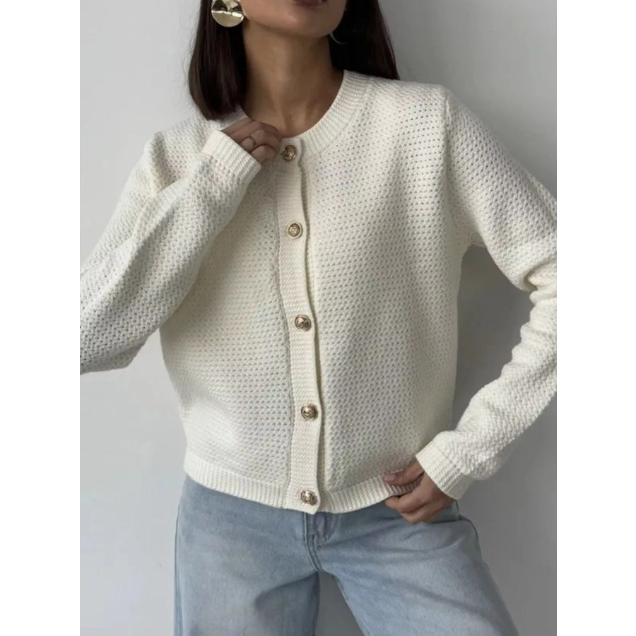 Button Up Texture Knit Cardigan Apparel and Accessories