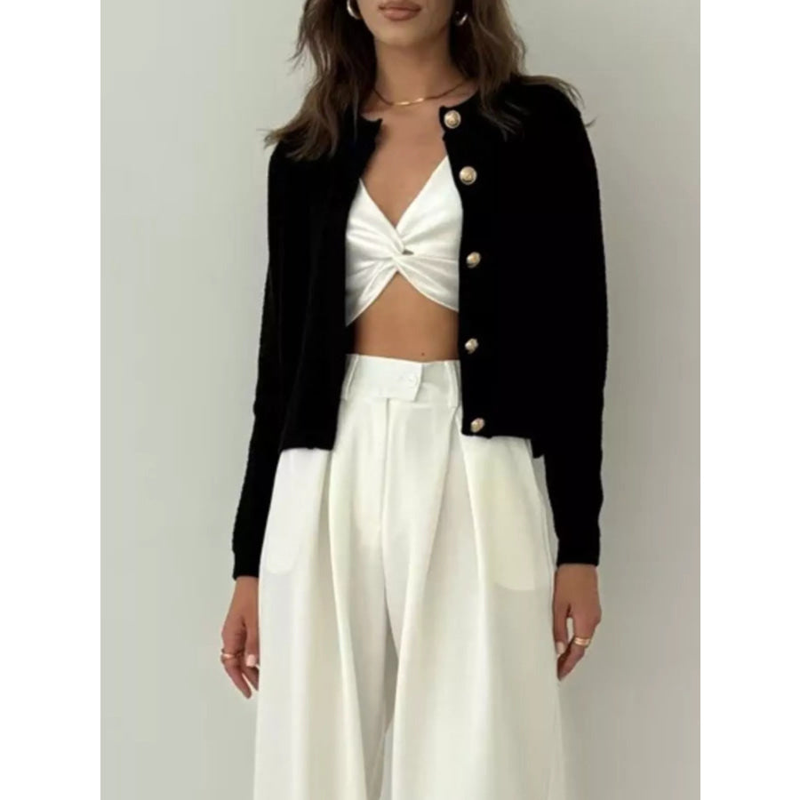 Button Up Texture Knit Cardigan Apparel and Accessories