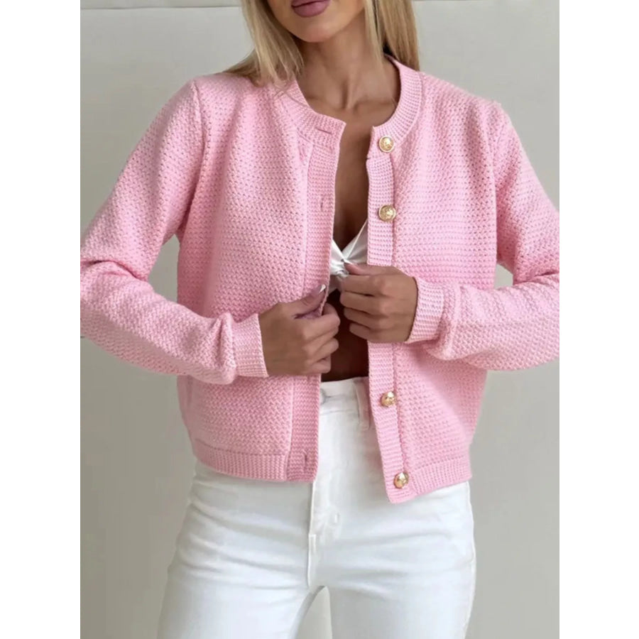 Button Up Texture Knit Cardigan Apparel and Accessories