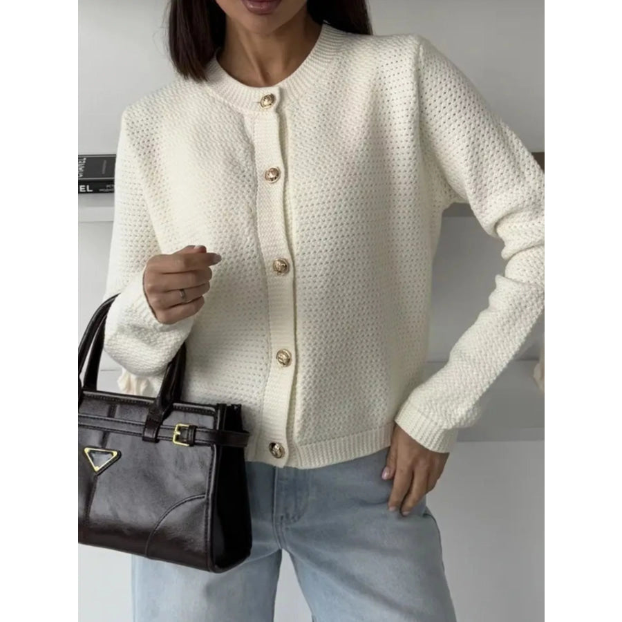 Button Up Texture Knit Cardigan Apparel and Accessories