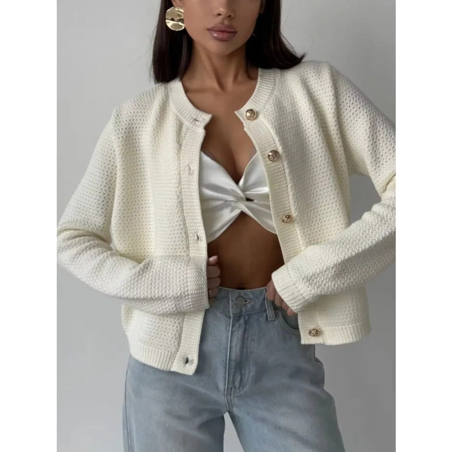 Button Up Texture Knit Cardigan Apparel and Accessories