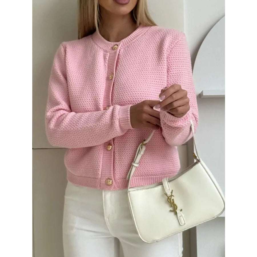Button Up Texture Knit Cardigan Blush Pink / S Apparel and Accessories