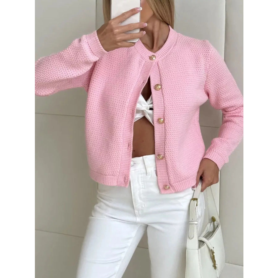 Button Up Texture Knit Cardigan Apparel and Accessories