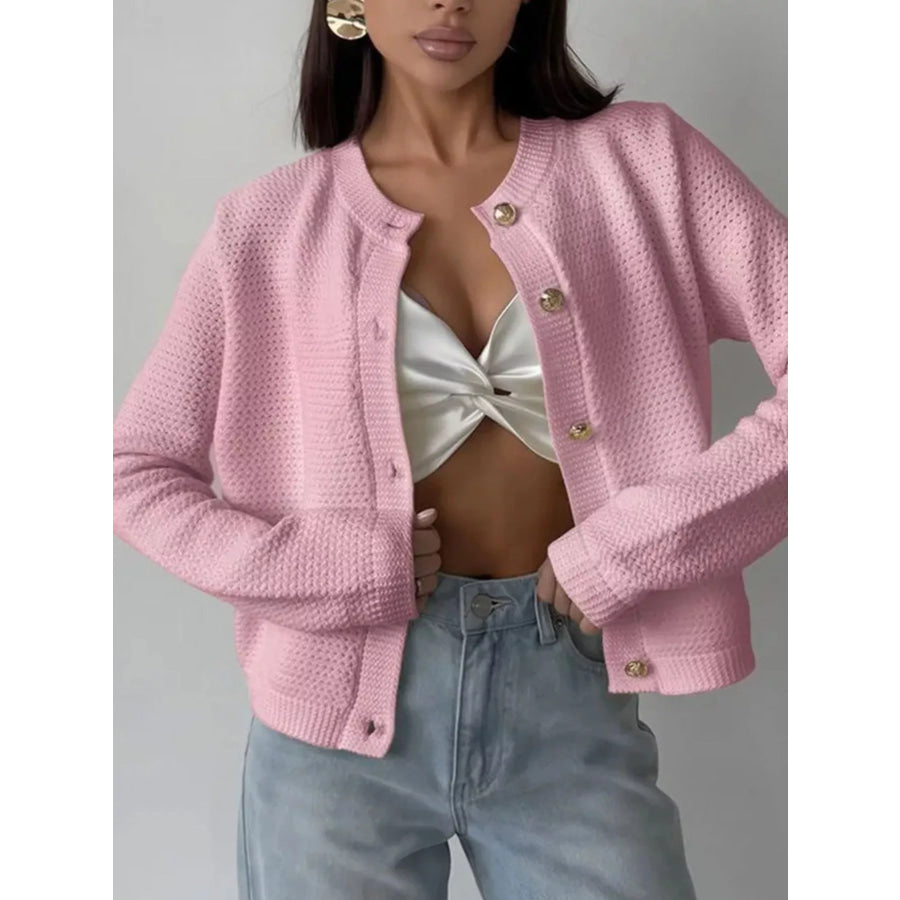 Button Up Texture Knit Cardigan Blush Pink / S Apparel and Accessories
