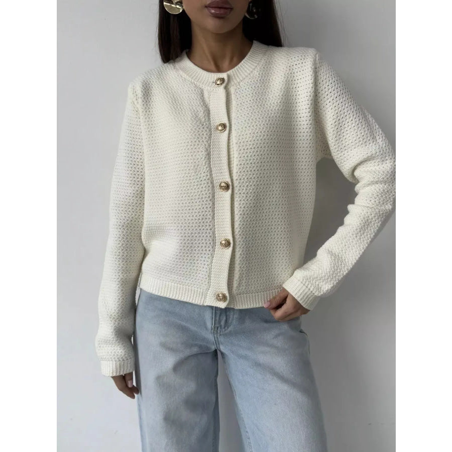 Button Up Texture Knit Cardigan White / S Apparel and Accessories