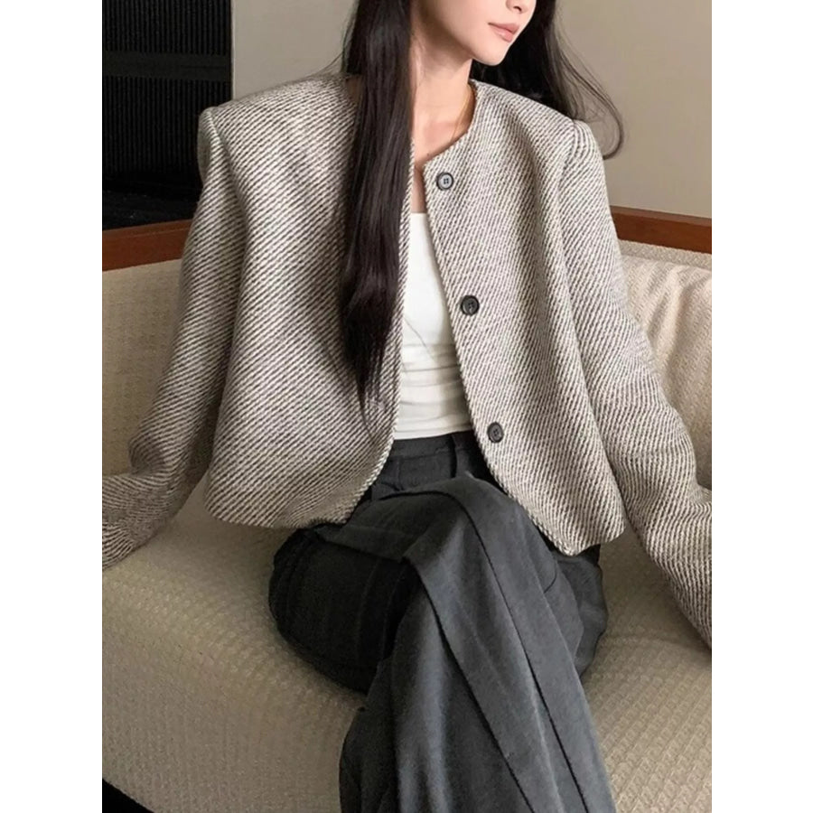 Button Up Tweed Cropped Jacket Apparel and Accessories