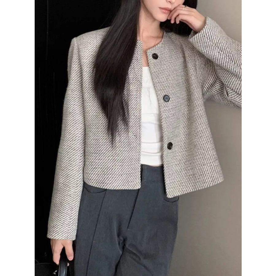 Button Up Tweed Cropped Jacket Apparel and Accessories