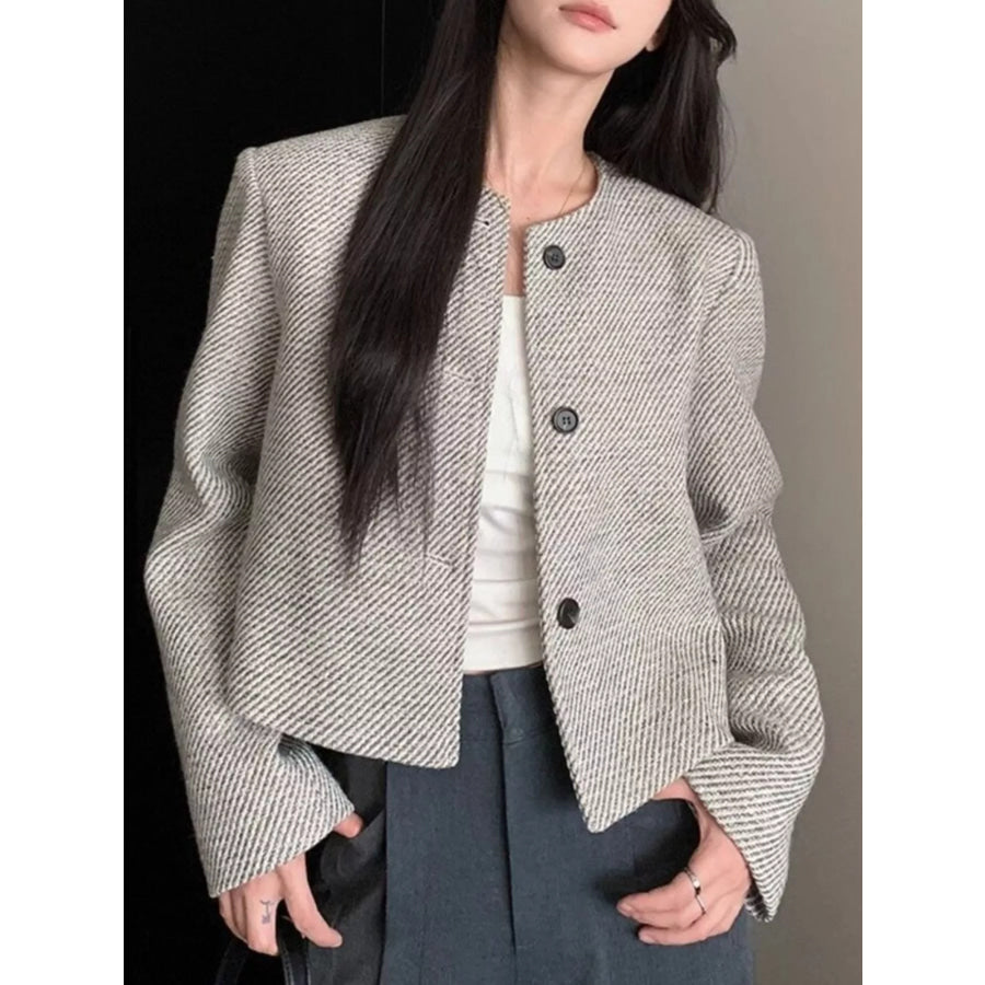 Button Up Tweed Cropped Jacket Apparel and Accessories