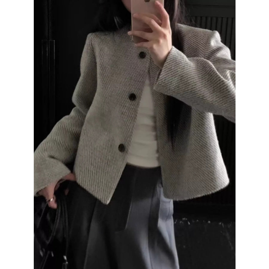 Button Up Tweed Cropped Jacket Apparel and Accessories