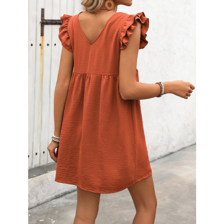 Button Up V-Neck Cap Sleeve Mini Dress Apparel and Accessories