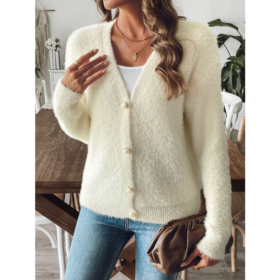 Button Up V-Neck Long Sleeve Cardigan Apparel and Accessories