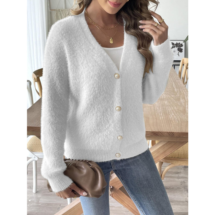 Button Up V-Neck Long Sleeve Cardigan Apparel and Accessories