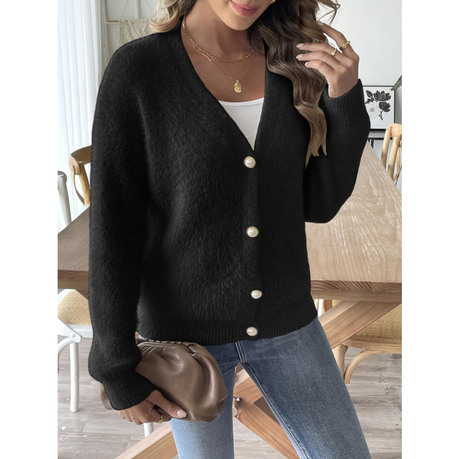 Button Up V-Neck Long Sleeve Cardigan Apparel and Accessories