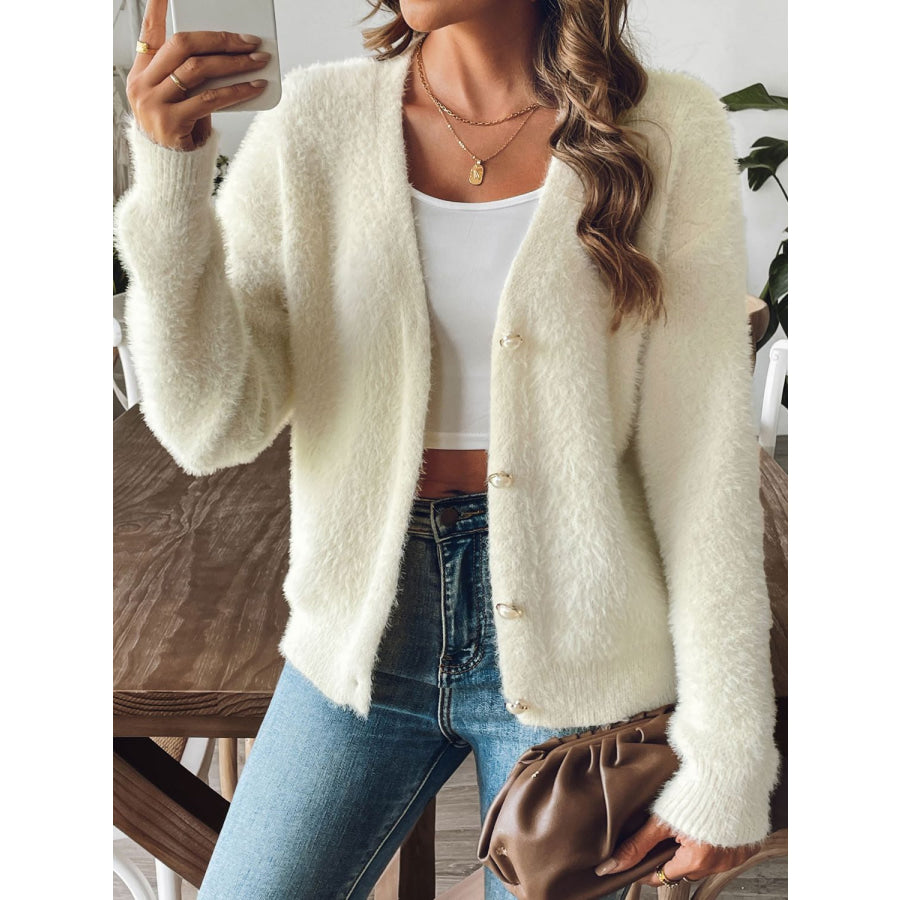 Button Up V-Neck Long Sleeve Cardigan Apparel and Accessories