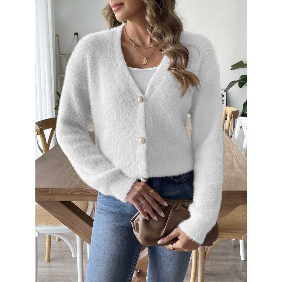 Button Up V-Neck Long Sleeve Cardigan Apparel and Accessories