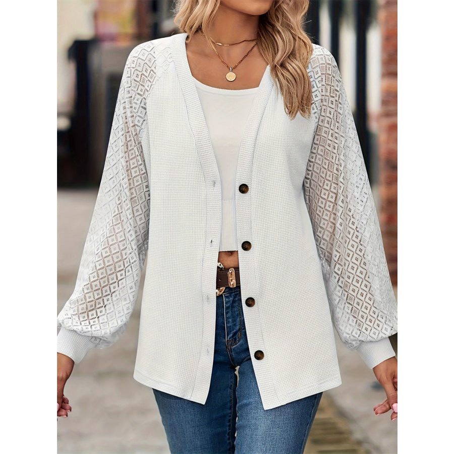 Button Up V-Neck Long Sleeve Outerwear White / S Apparel and Accessories