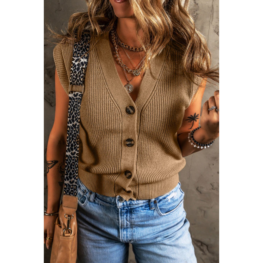 Button Up V-Neck Sweater Vest Apparel and Accessories