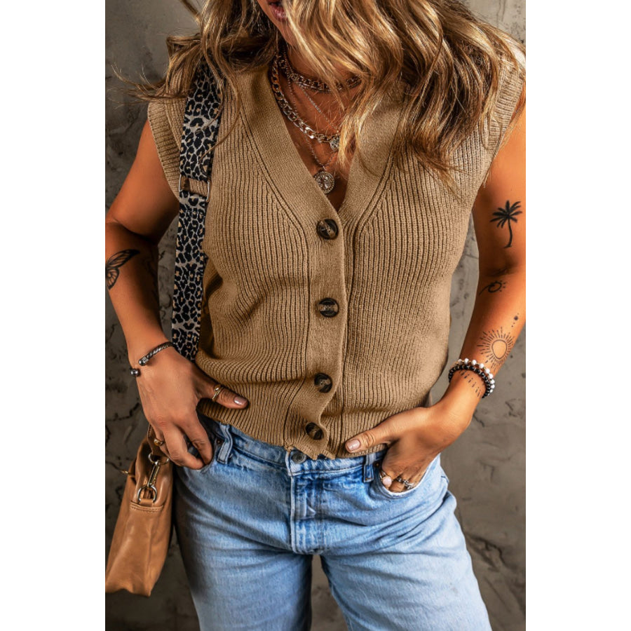 Button Up V-Neck Sweater Vest Apparel and Accessories