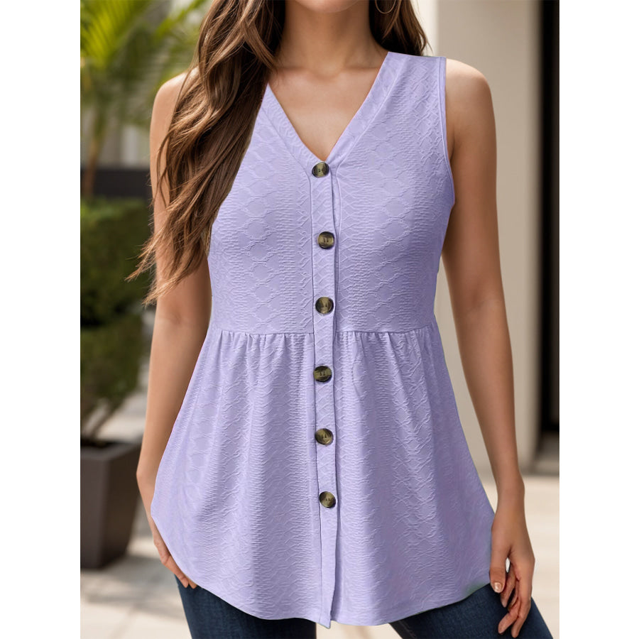 Button Up V-Neck Tank Lavender / S Apparel and Accessories