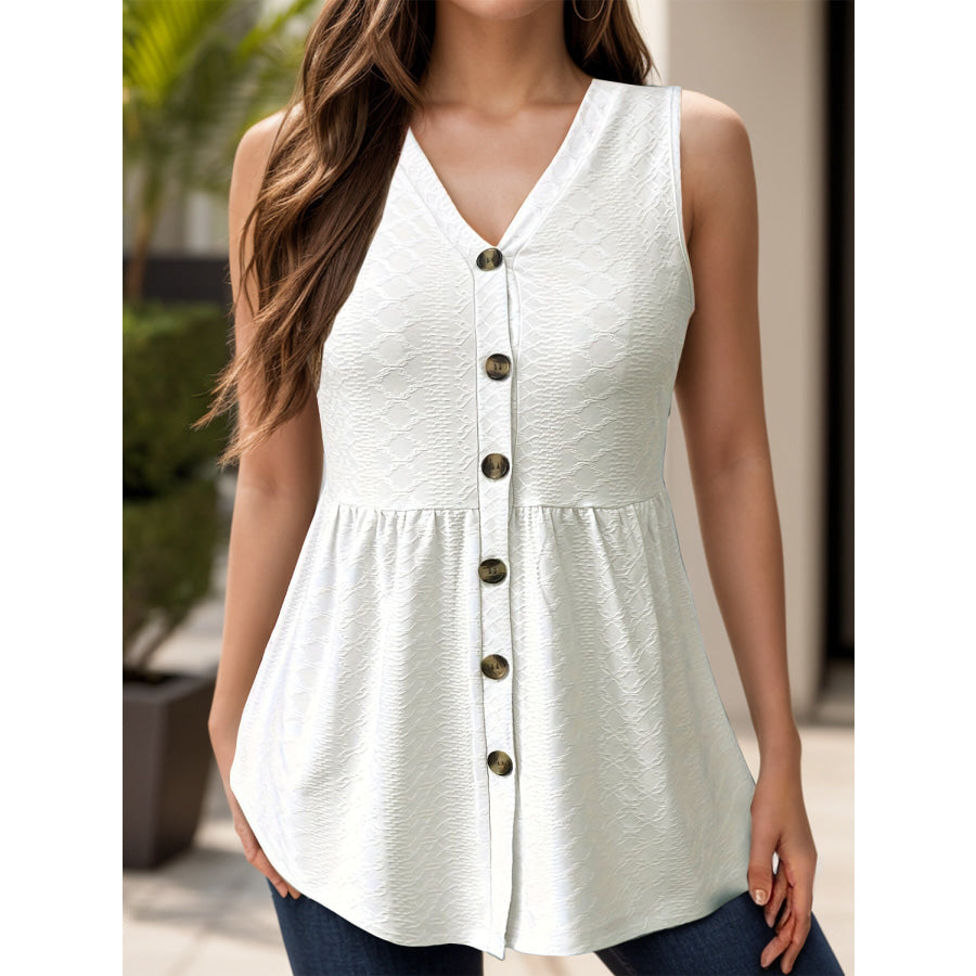 Button Up V-Neck Tank White / S Apparel and Accessories