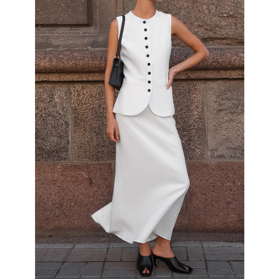 Button Up Vest and Maxi Skirt Set Apparel and Accessories