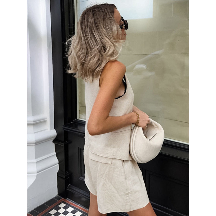 Button Up Vest and Shorts Set Apparel and Accessories