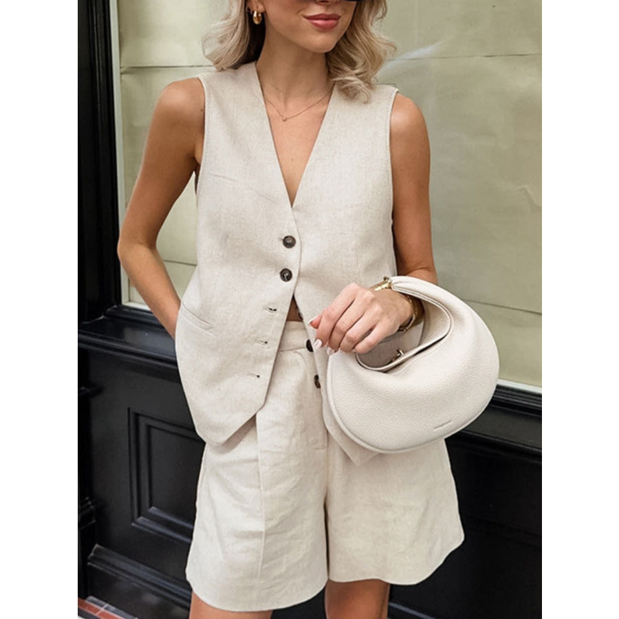 Button Up Vest and Shorts Set Apparel and Accessories