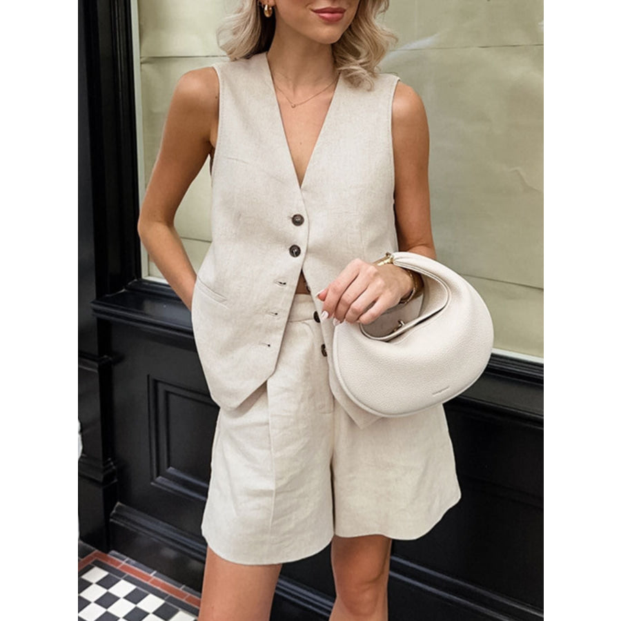 Button Up Vest and Shorts Set Apparel and Accessories