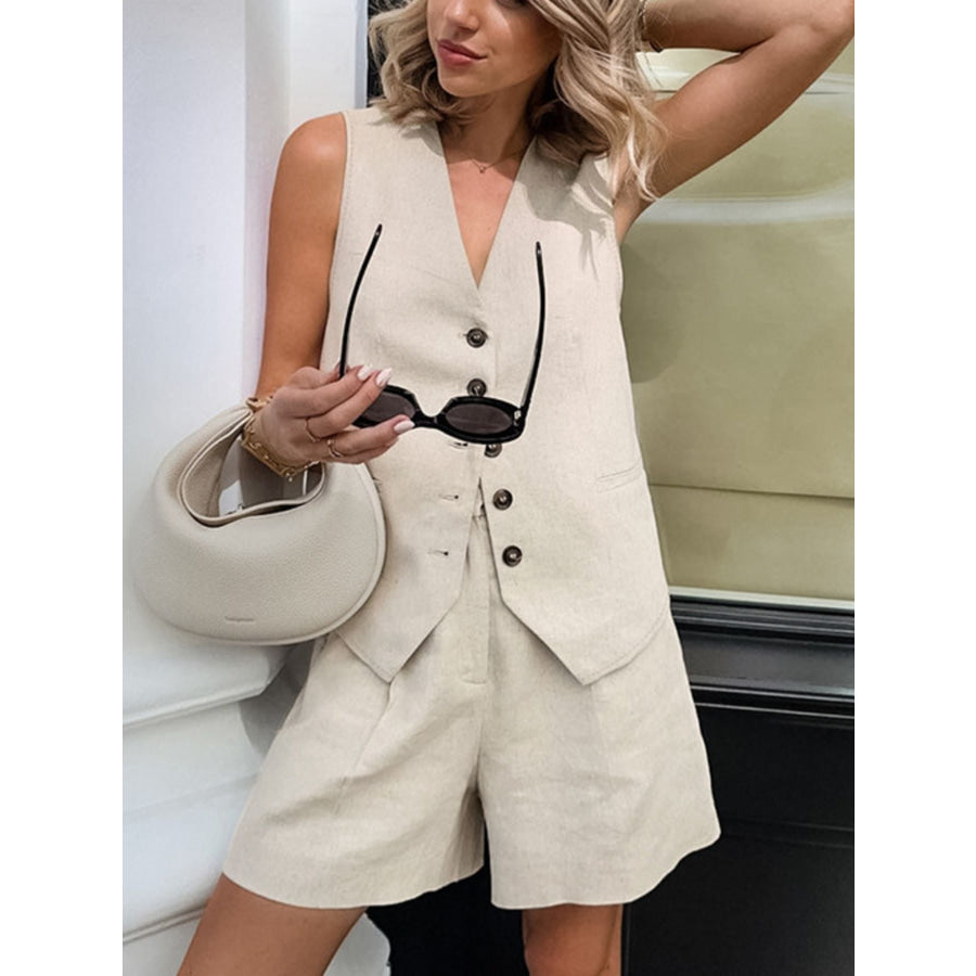 Button Up Vest and Shorts Set Apparel and Accessories