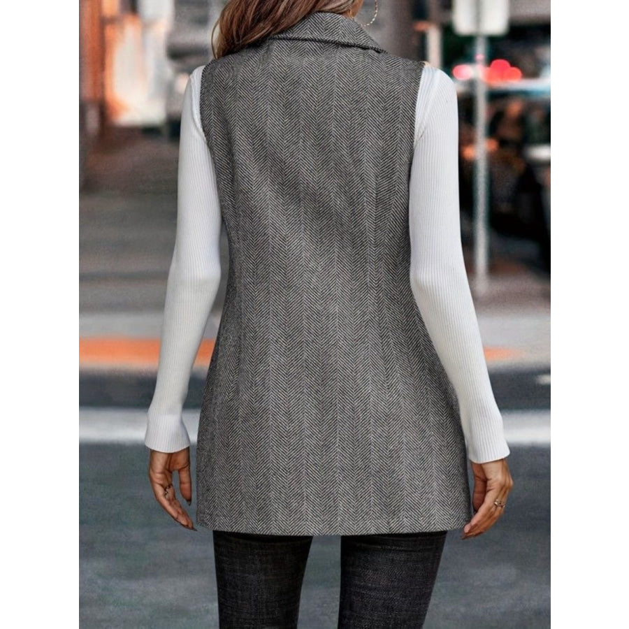 Buttoned Collared Neck Longline Vest Coat Apparel and Accessories