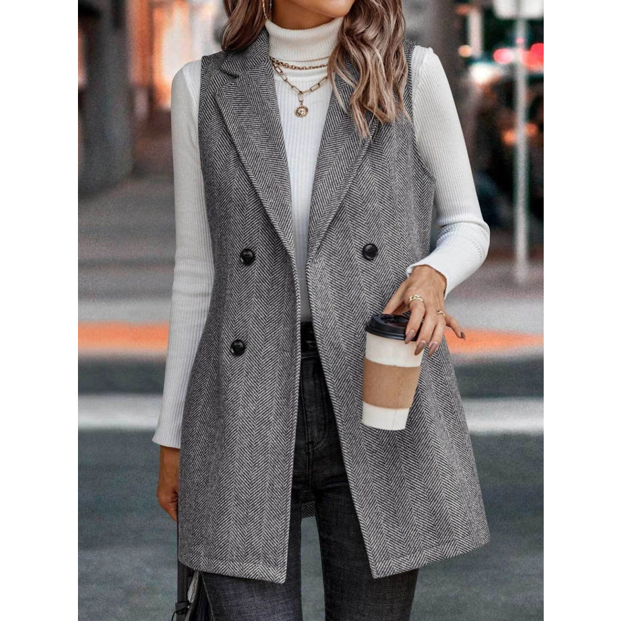 Buttoned Collared Neck Longline Vest Coat Apparel and Accessories