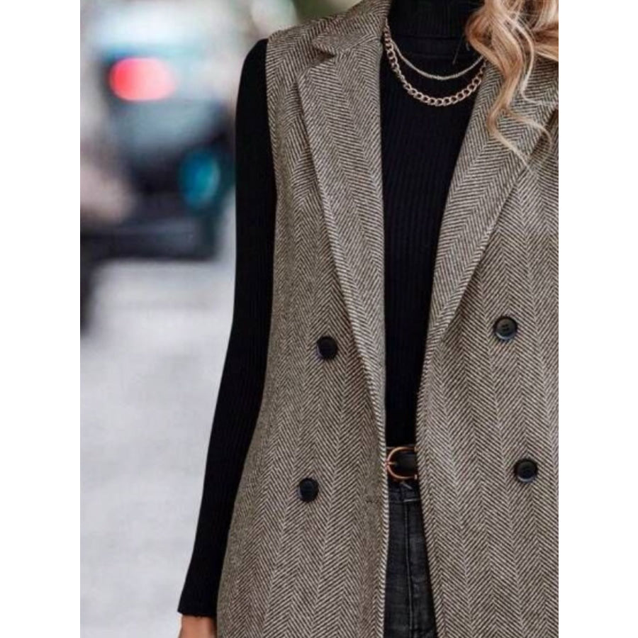 Buttoned Collared Neck Longline Vest Coat Apparel and Accessories