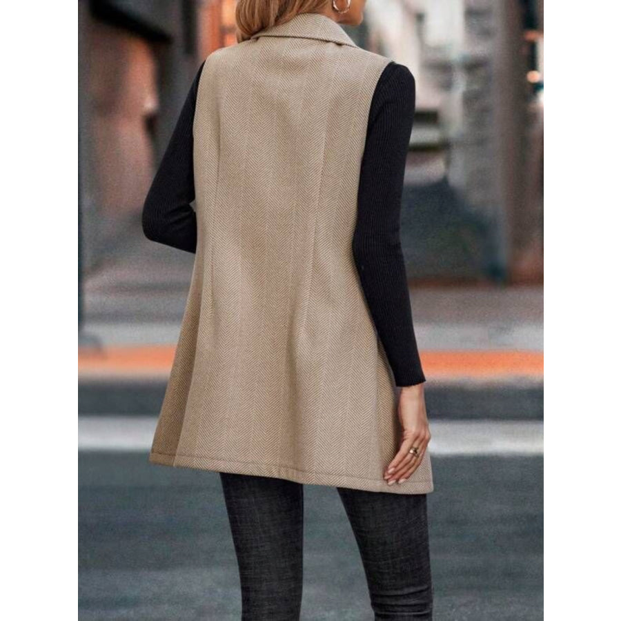 Buttoned Collared Neck Longline Vest Coat Apparel and Accessories