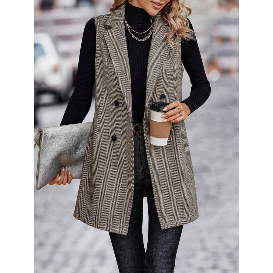 Buttoned Collared Neck Longline Vest Coat Apparel and Accessories