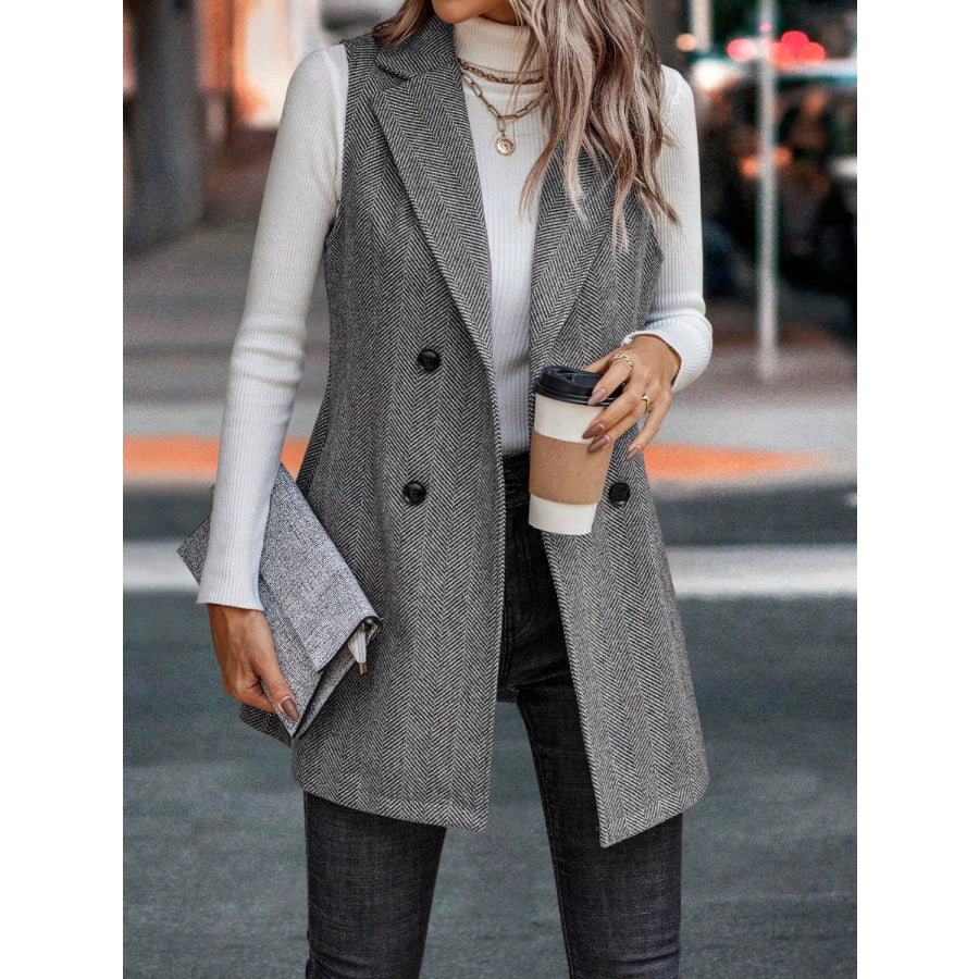 Buttoned Collared Neck Longline Vest Coat Apparel and Accessories