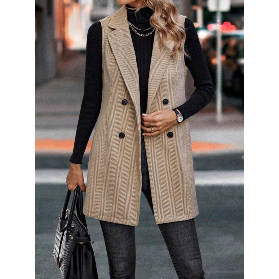 Buttoned Collared Neck Longline Vest Coat Apparel and Accessories