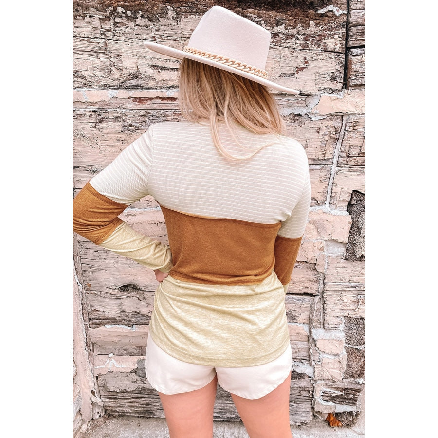 Buttoned Color Block Long Sleeve Top