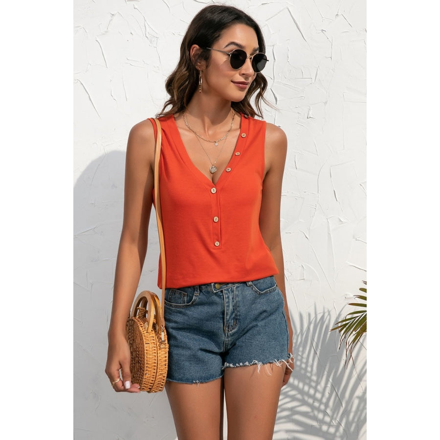 Buttoned Deep V Tank Orange / S