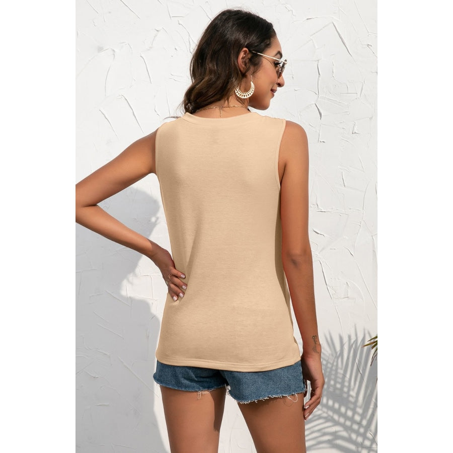 Buttoned Deep V Tank