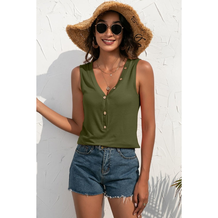 Buttoned Deep V Tank