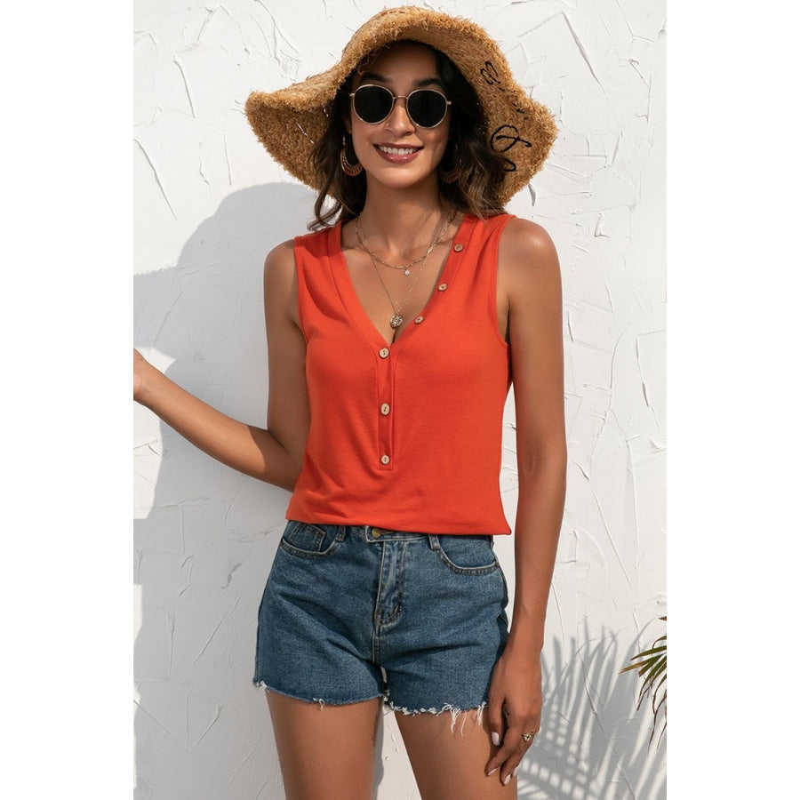 Buttoned Deep V Tank