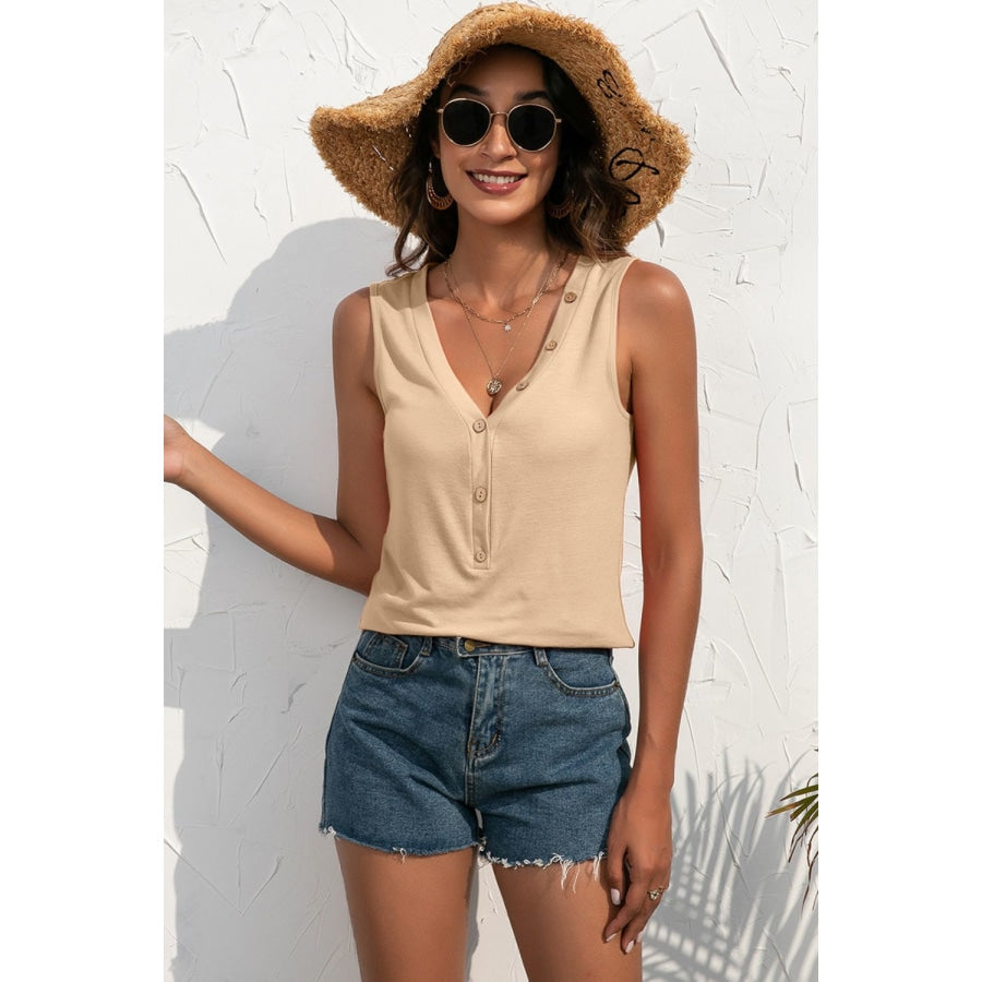 Buttoned Deep V Tank