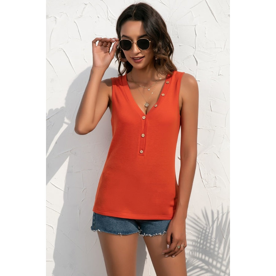 Buttoned Deep V Tank